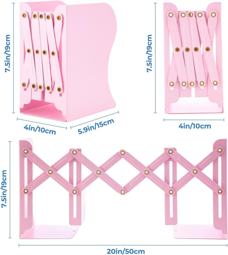 MG Adjustable Bookends Book Ends for Shelves, Metal Bookend for Heavy Books, Desk Magazine File Organizer Holder Extends up to 20in, Book Stopper for Home, Office, Classroom (Pink) - Image 5
